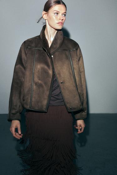 جاكيت بوجهين من تشكيلة ZW - بني داكن الخاص بـ Zara