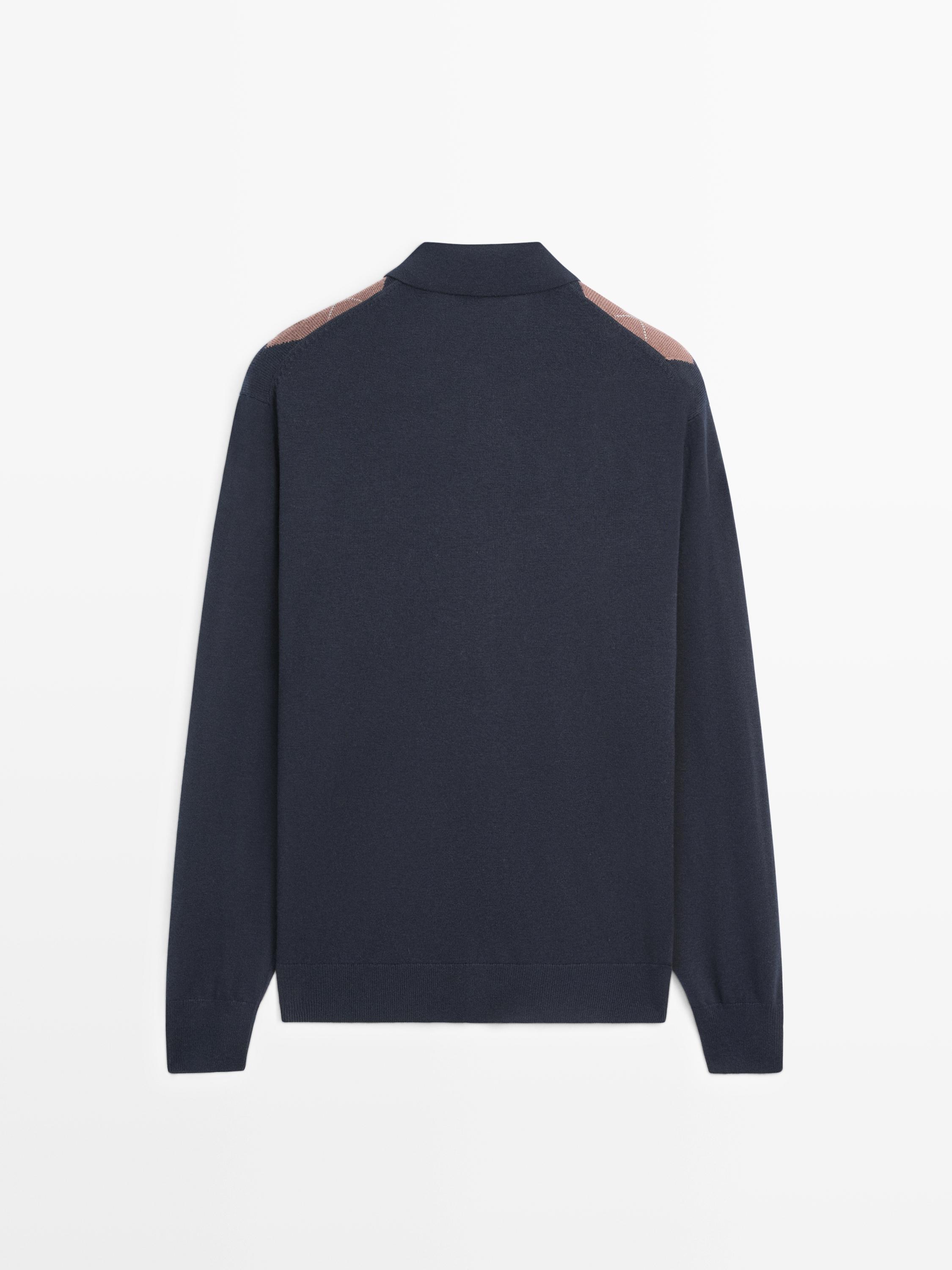 Wool blend argyle knit cardigan