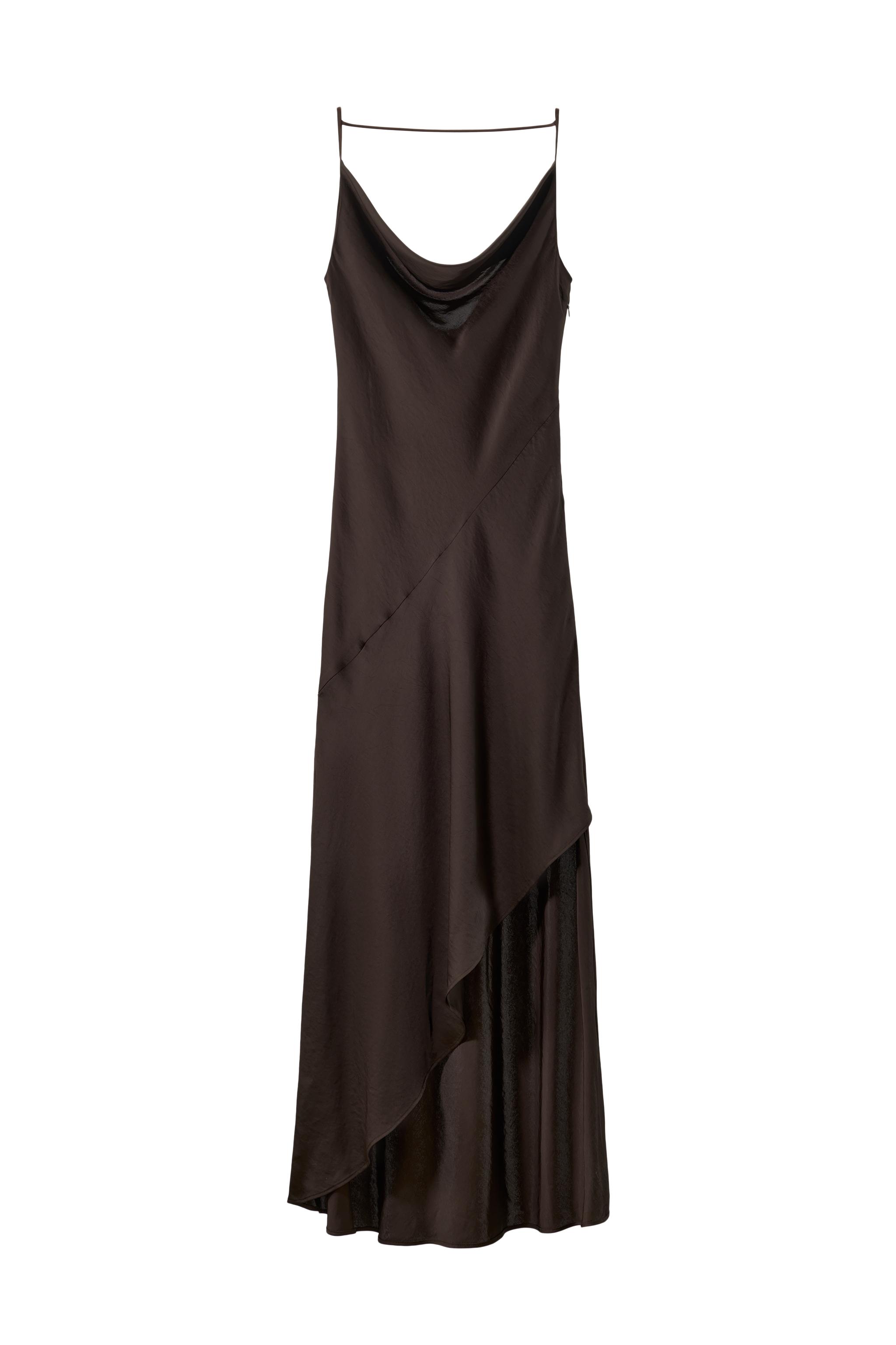 draped satin effect dress zara ASYMMETRIC SATIN EFFECT KNOTTED DRESS - Green