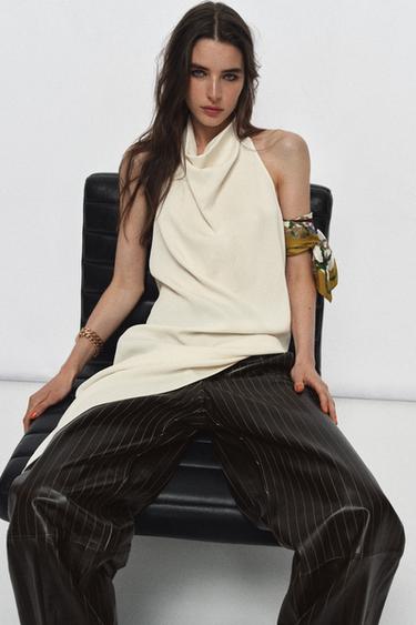 Zara ASYMMETRIC TOP ZW COLLECTION - Oyster-white