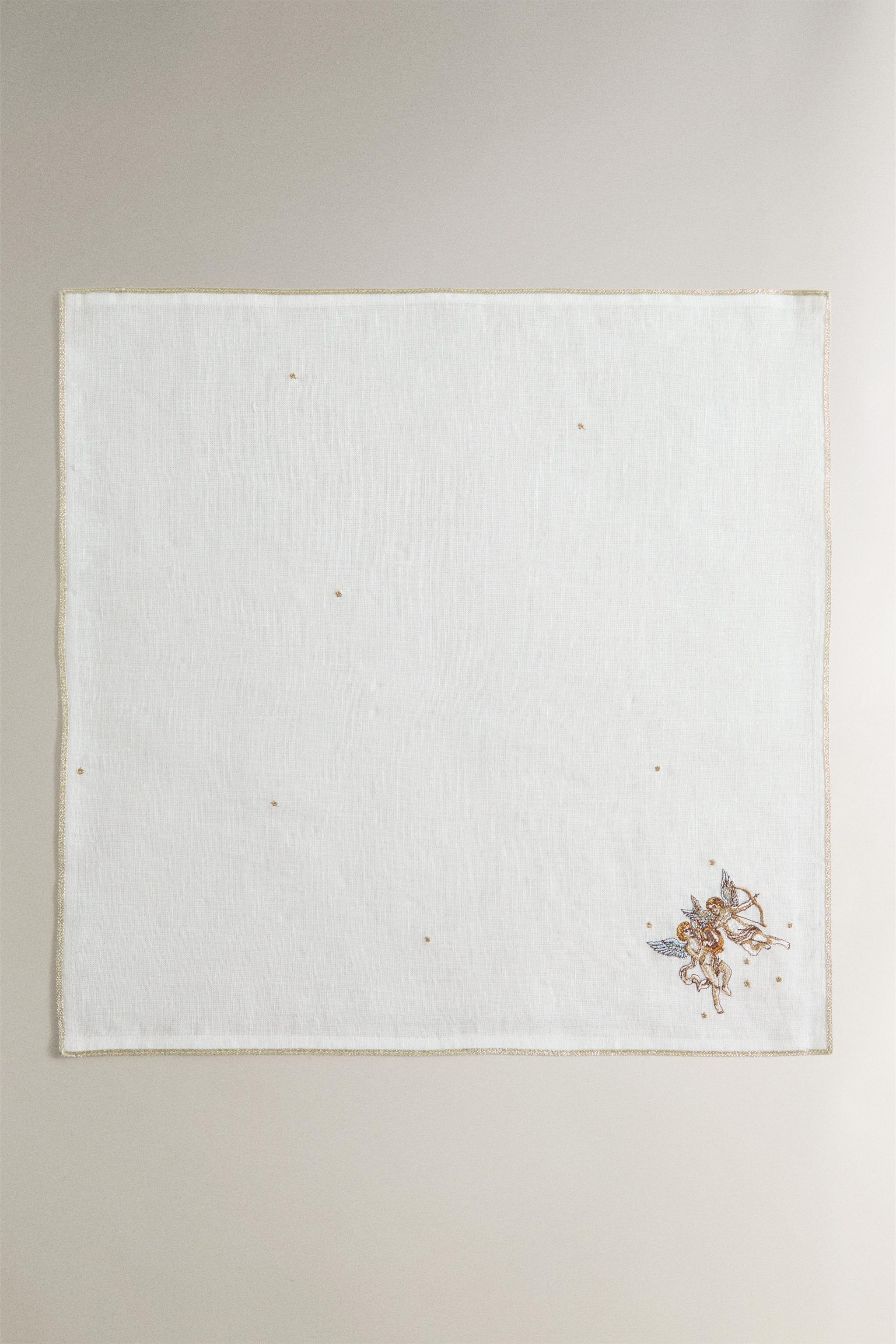 EMBROIDERED LINEN NAPKIN GEMINI | MARISA BERENSON — Ecru