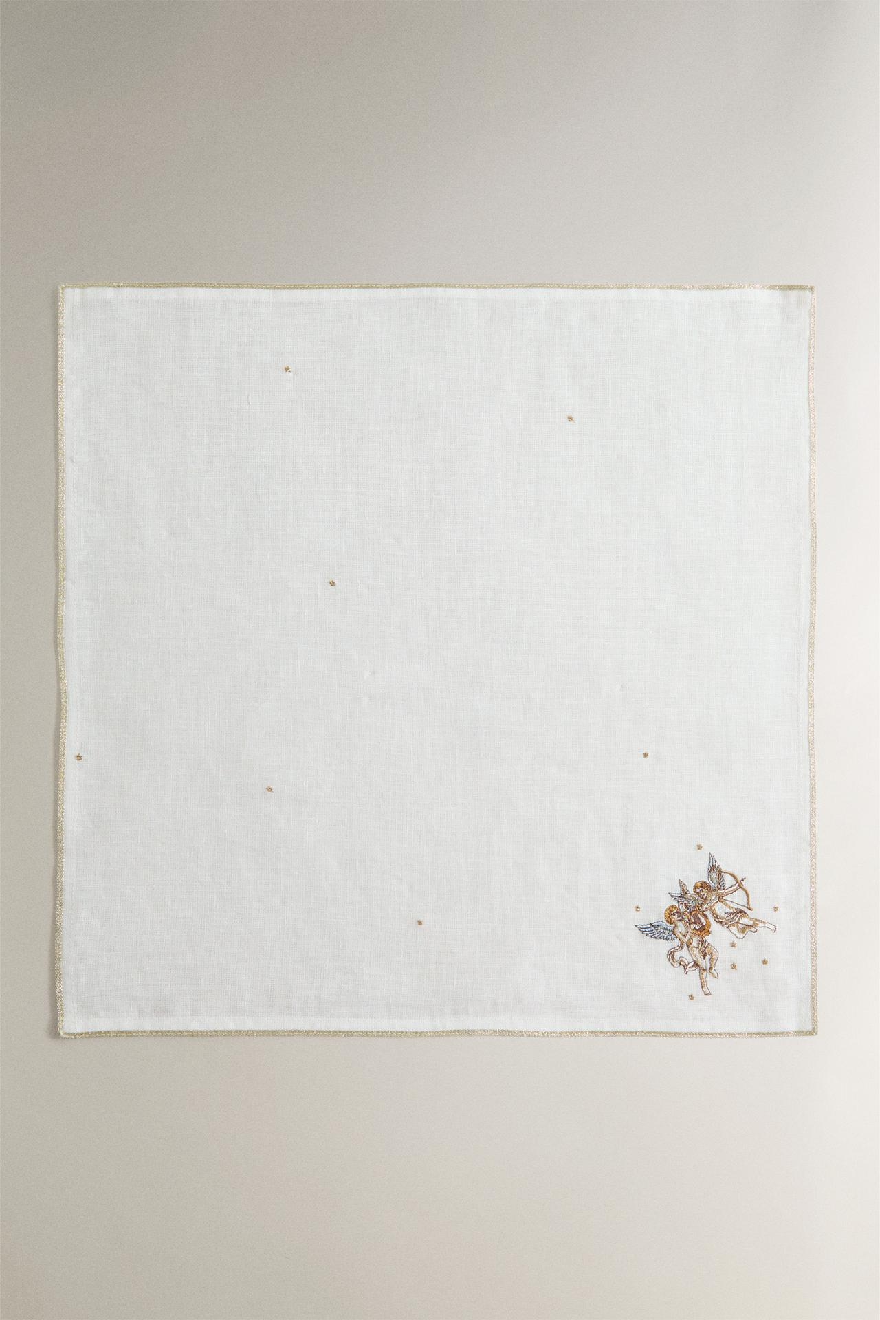 EMBROIDERED LINEN NAPKIN GEMINI | MARISA BERENSON — Ecru