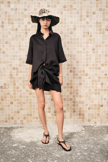 ZW COLLECTION 100% LINEN SHORT SKIRT - Brown by Zara