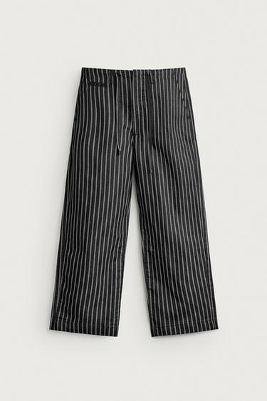 STRIPED COTTON/LINEN DENIM TROUSERS - blue/black by Zara