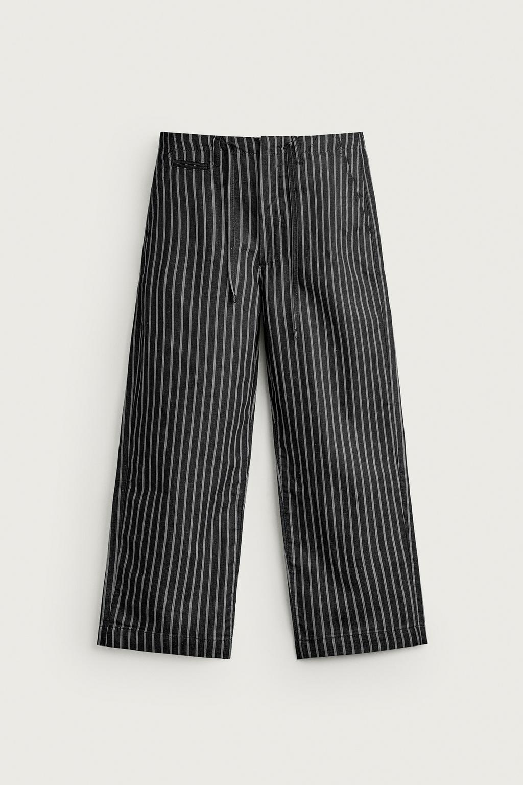 STRIPED COTTON/LINEN DENIM TROUSERS