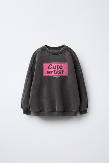 Zara WASHED EFFECT PRINTED SWEATSHIRT - Anthracite grey - Image 0