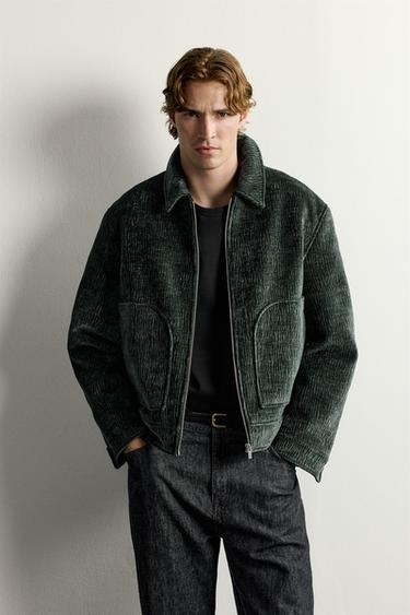 FLOCKED RELIEF EFFECT JACKET — Dark green 1