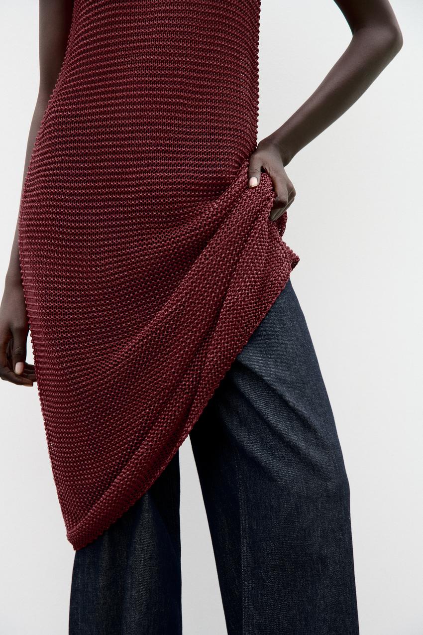 テクスチャー入りニットワンピース - ダークパープル | ZARA  