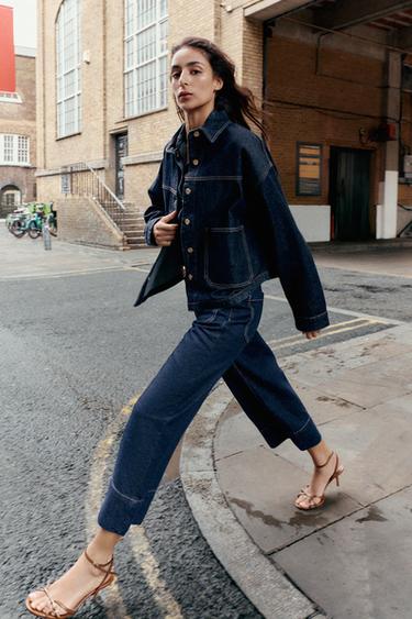 Z1975 WIDE-LEG CROPPED HIGH-WAIST JEANS WITH BELT - Blue by Zara