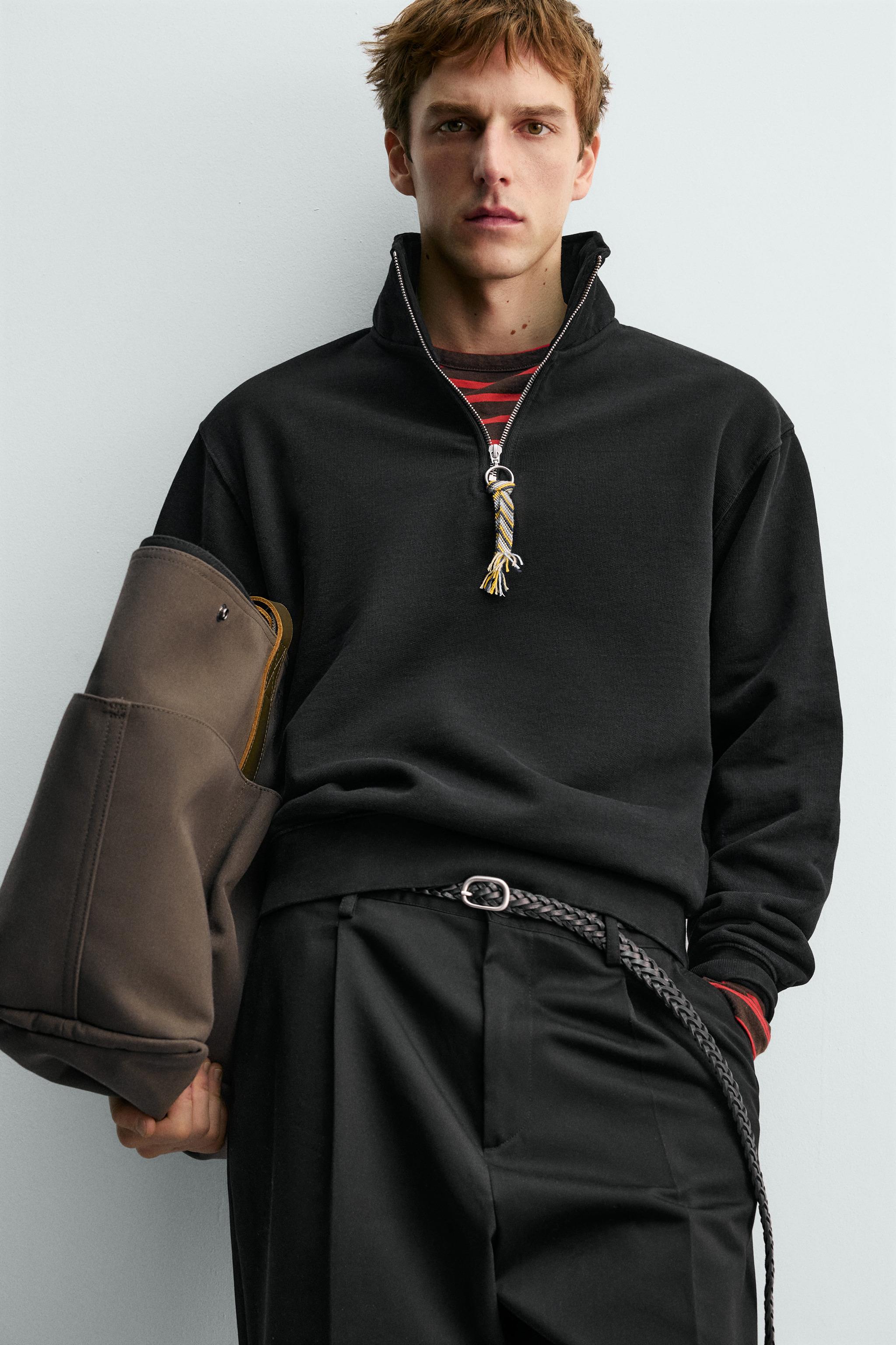 AARON LEVINE X ZARA QUARTER-ZIP SWEATSHIRT WITH TAPE DETAIL