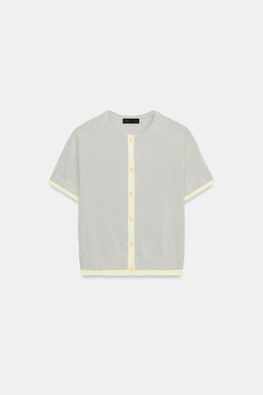 CONTRAST KNIT SHORT SLEEVE JACKET - Mid-grey by Zara