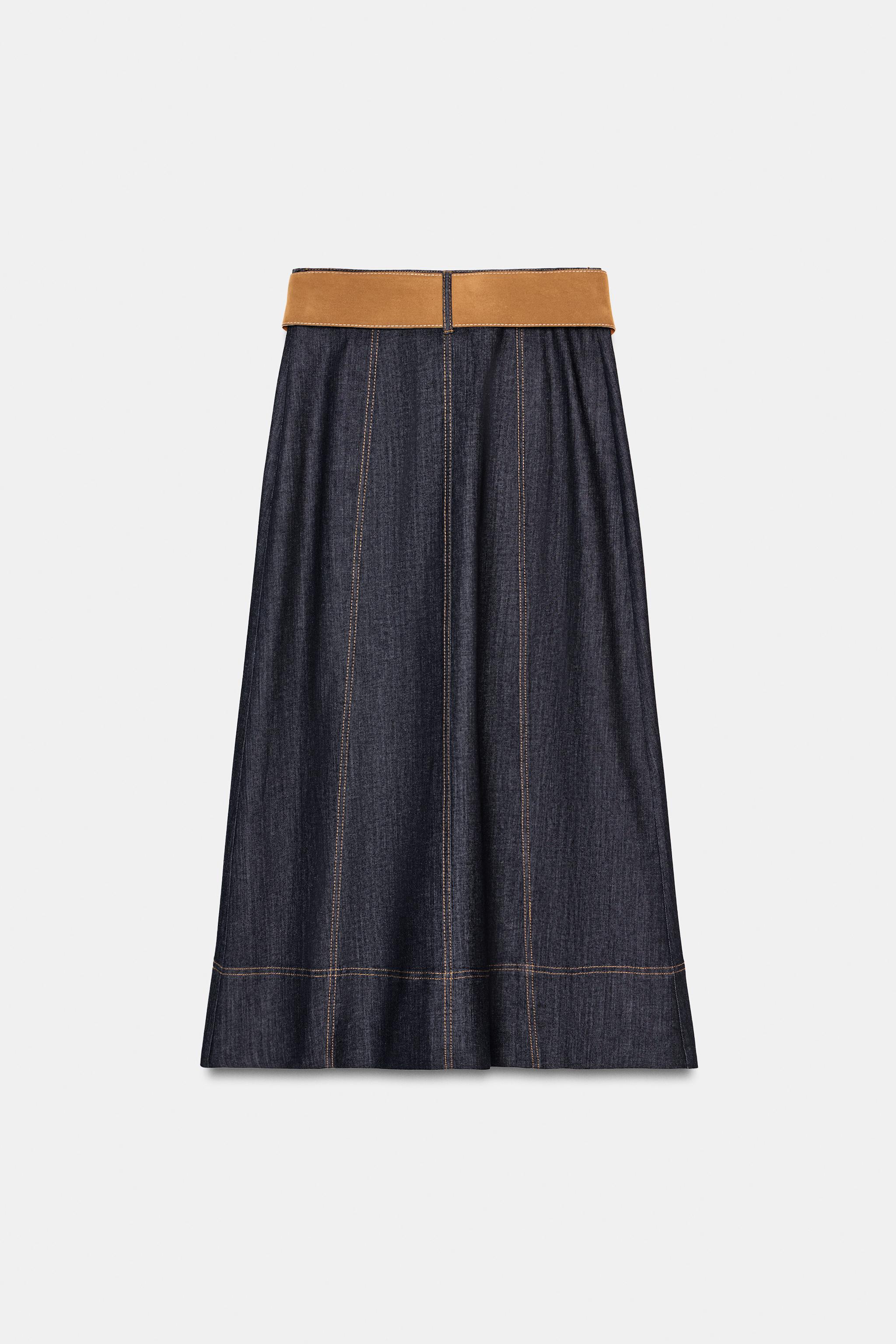 JUPE Z1975 MI-LONGUE EN DENIM À CEINTURE