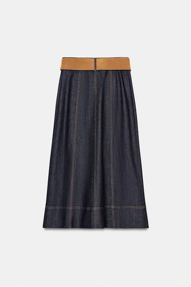 JUPE Z1975 MI-LONGUE EN DENIM À CEINTURE - Bleu de Zara - Image 7