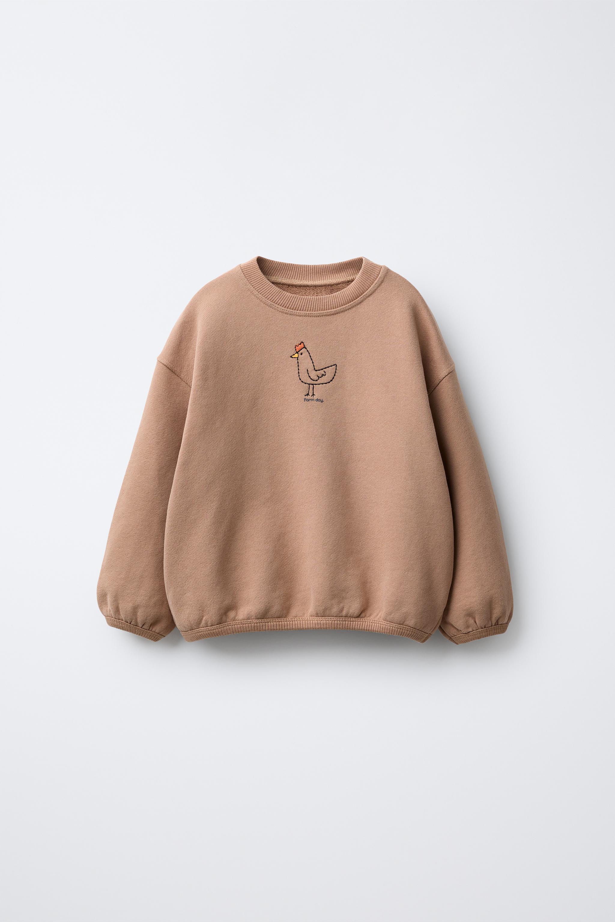 ニワトリ刺繍スウェットシャツ - ライトブラウン | ZARA Japan / 日本