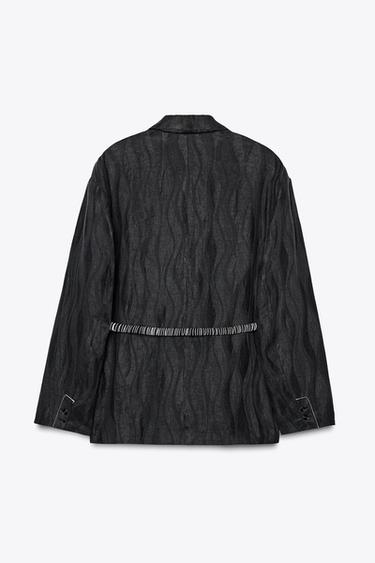 OVERSIZE LINEN JACQUARD BLAZER X FANGLU LIN - Charcoal by Zara - Image 7