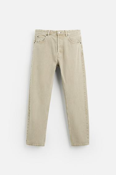 Zara Regular fit jeans. Five pockets. Washed effect. Front button closure. - Beige