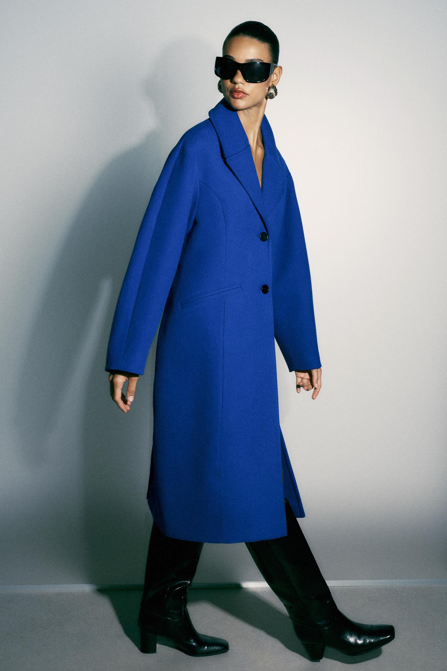 Женское пальто Zara Oversized Dropped Shoulder, цвет: Голубоватый — фото 5