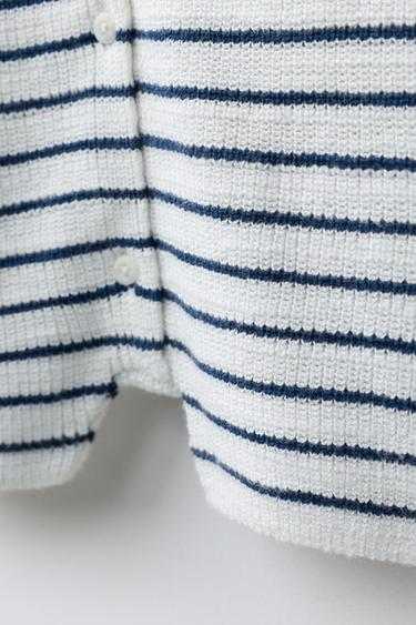 COMBINAISON COURTE EN MAILLE PERLÉE À RAYURES - Écru / Bleu de Zara - Image 3