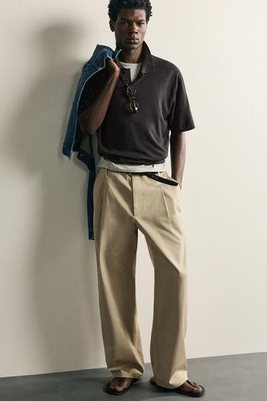 PANTALÓN RELAXED FIT PLIEGUES - Beige de Zara