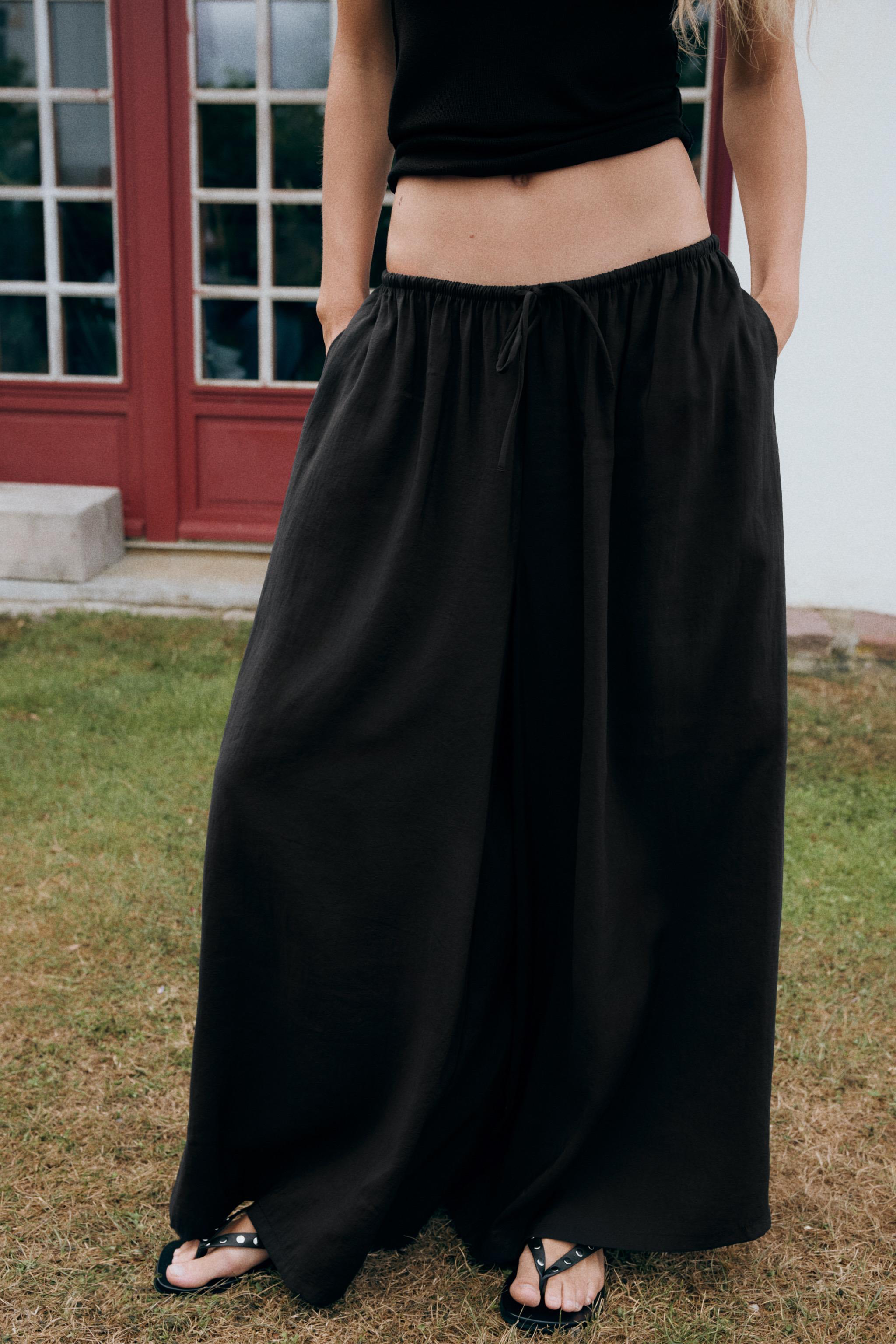 Женские брюки Zara FLOWY DRAWSTRING PALAZZO PANTS — фото 4