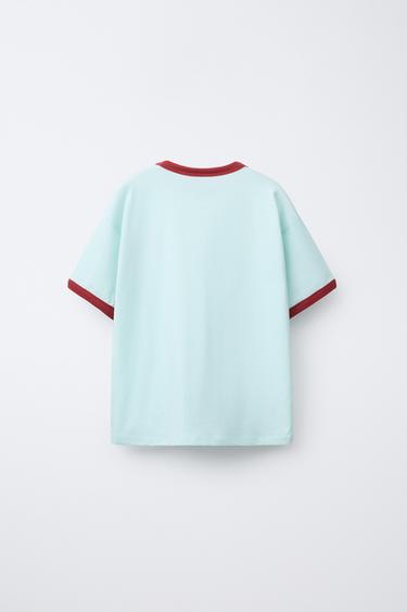 T-SHIRT BRODÉ LISERÉS CONTRASTE - Bleu ciel de Zara - Image 1