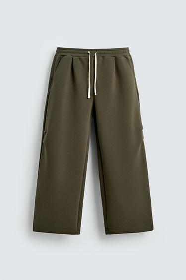 WIDE-LEG NEOPRENE-EFFECT TROUSERS WITH STUDS - Olive green by Zara - Image 0