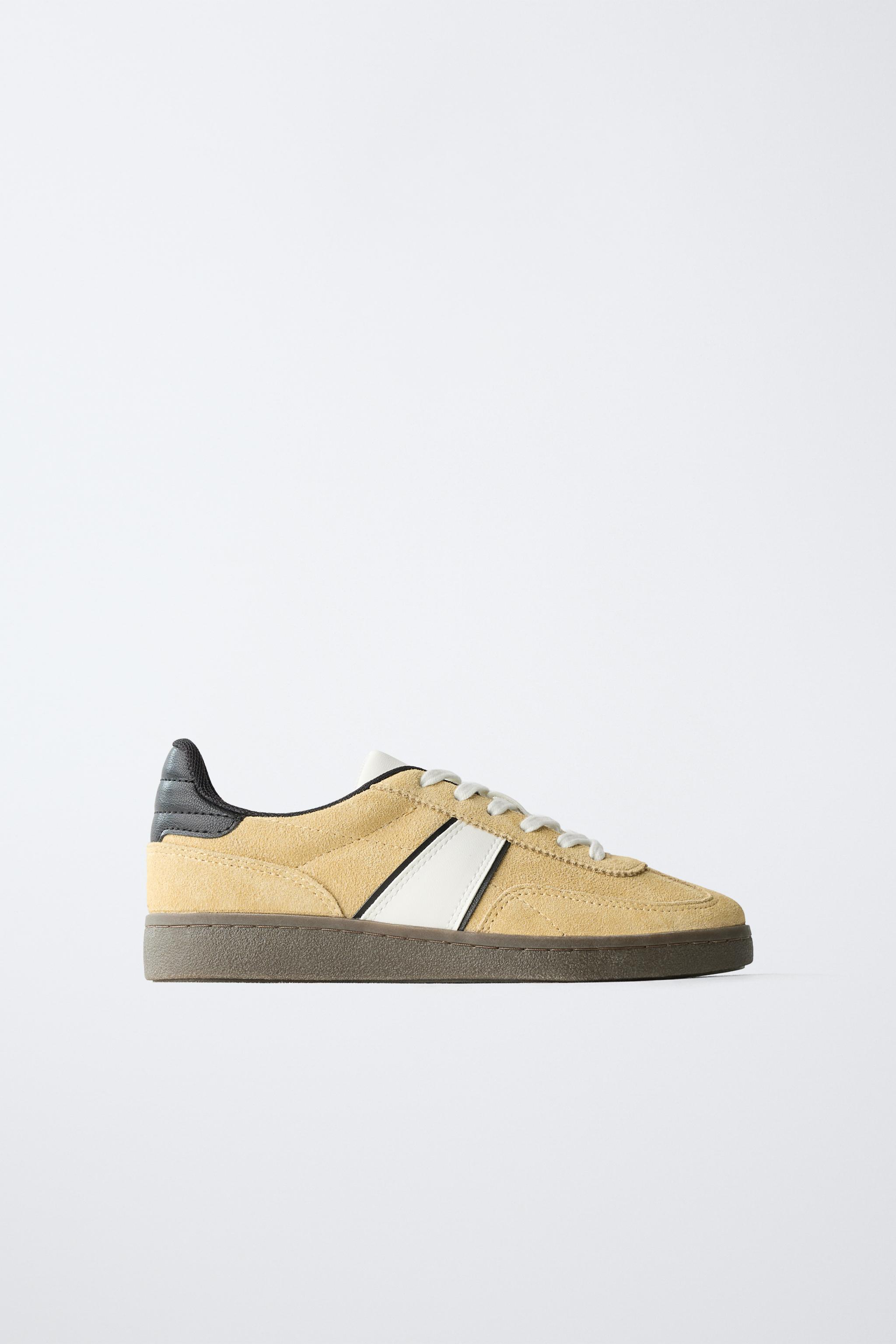 LEATHER SNEAKERS - Mustard | ZARA United States