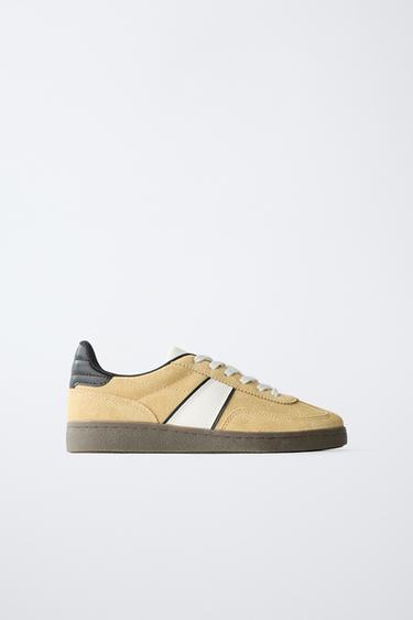LEREN SNEAKERS - Mosterd van Zara