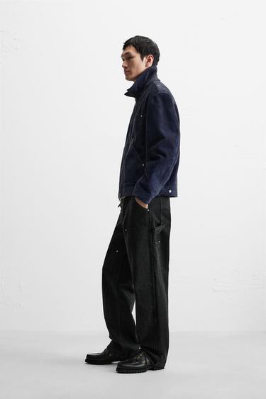 VESTE EN CUIR CROÛTE DE CUIR - Bleu de Zara - Image 4