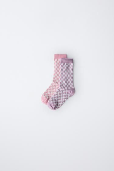 PACK DE DOIS PARES DE MEIAS XADREZ - Rosa da Zara