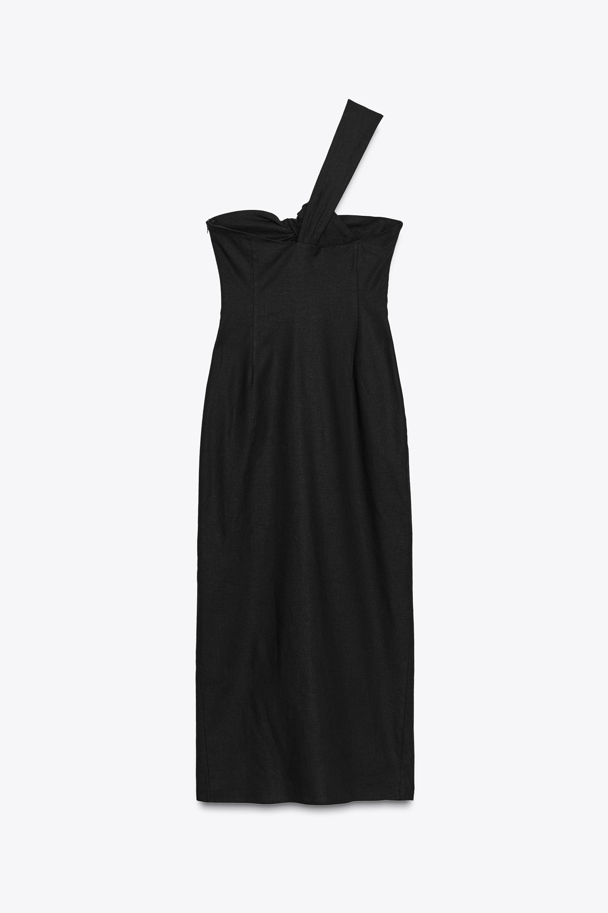 ROBE MIDI AJOURÉE ASYMÉTRIQUE AVEC LIN