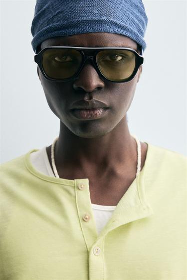 LIGHTWEIGHT BUTTON-NECK T-SHIRT - washed green by Zara - Image 4