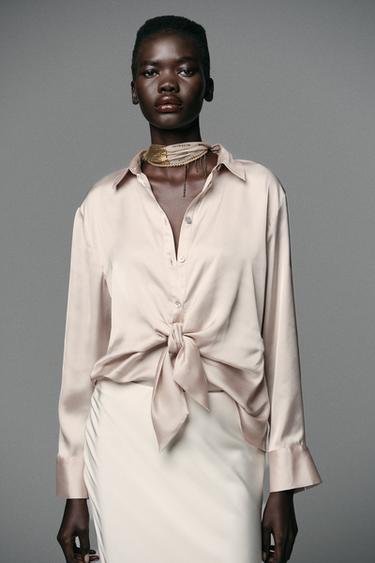 SATIN SHIRT WITH KNOT - Cava by Zara - Image 1