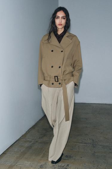 ZW COLLECTION FLOWING JACKET WITH BELT - Mink by Zara