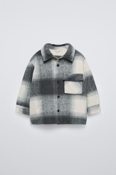 CHECKED JACKET WITH FAUX SHEARLING LINING - Ecru / Black by Zara