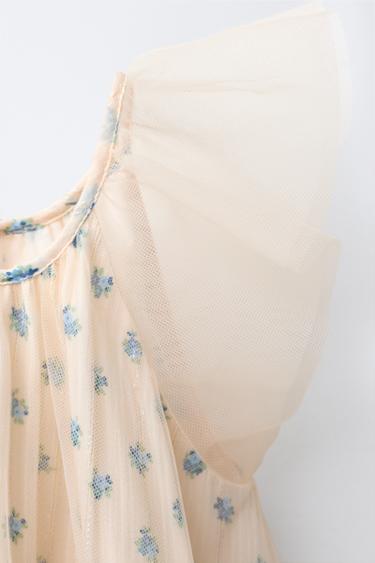 CONTRAST FLORAL PRINT TULLE DRESS - Ecru by Zara - Image 2