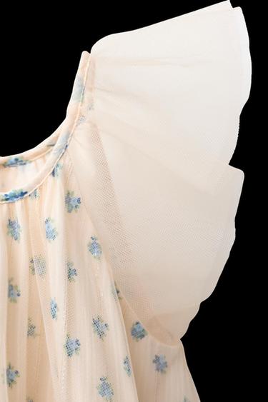 VESTIDO COMBINADO TUL ESTAMPADO FLORES - Crudo de Zara