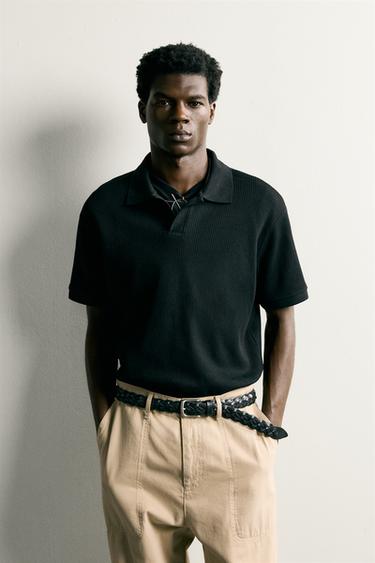 VERTICAL TEXTURED POLO SHIRT - Black by Zara
