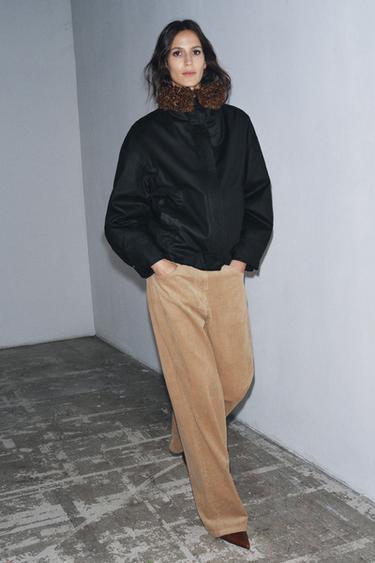CALÇA DE VELUDO COTELÊ WIDE LEG ZW COLLECTION - castanho da Zara