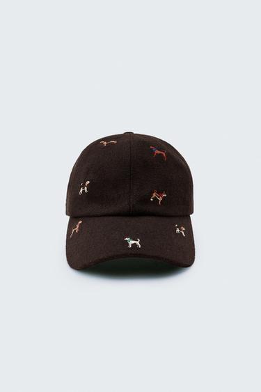 WOOL BLEND CAP WITH DOG EMBROIDERY - Brown by Zara