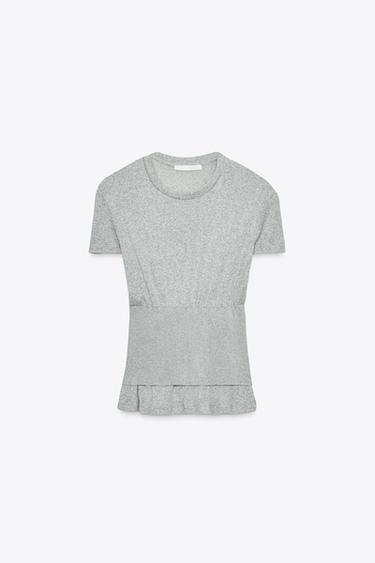 T-SHIRT DOUBLE CORSAGE EN TRICOT - Gris chiné de Zara - Image 3