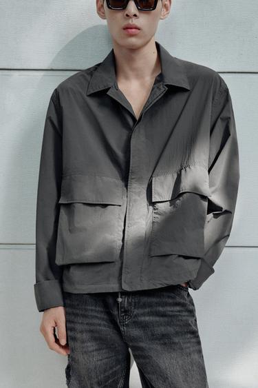 Zara 口袋設計科技布料外套 - 綠色