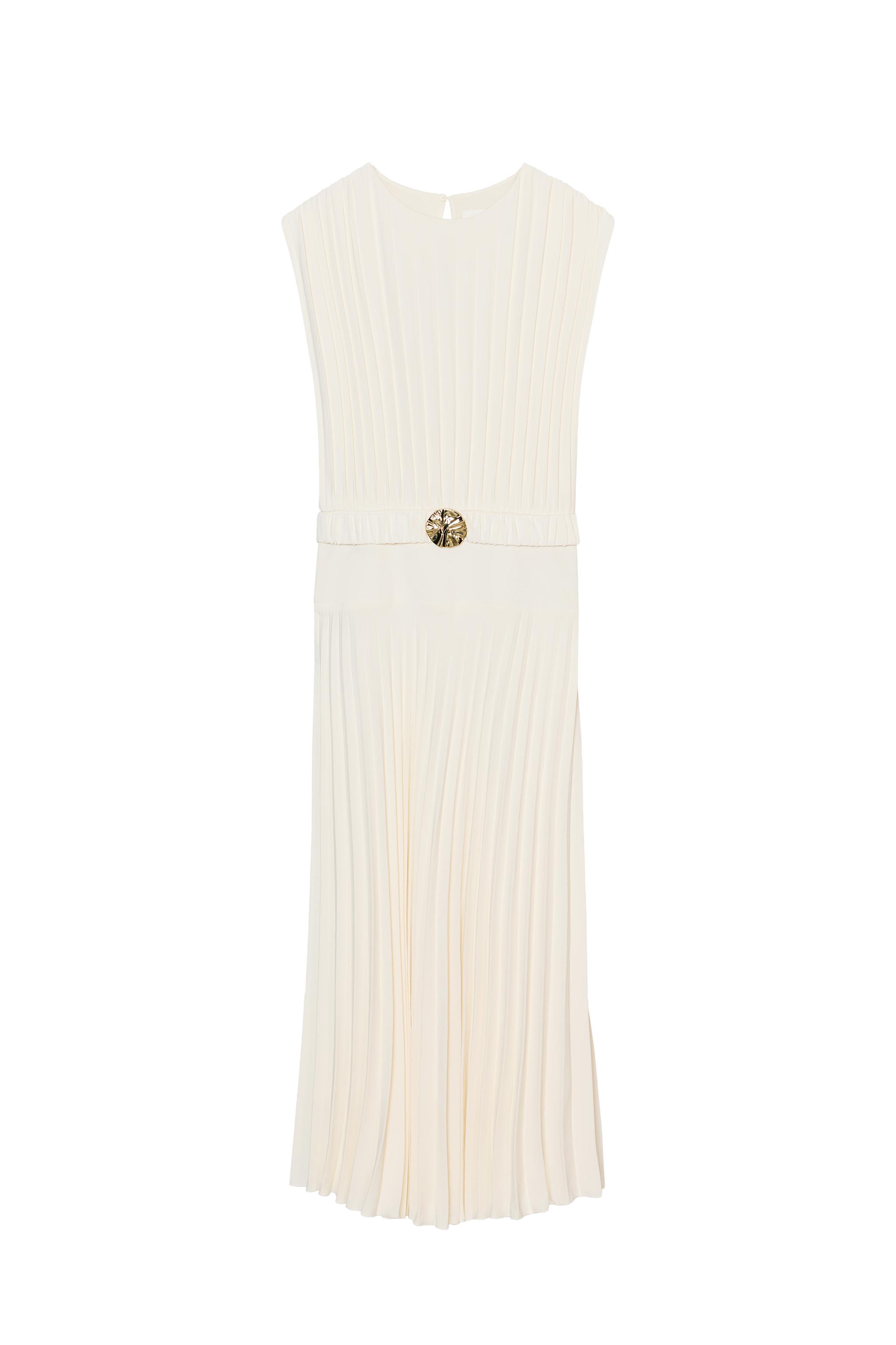 PLEATED BELTED MIDI DRESS - White | ZARA United States PLEATED BELTED MIDI DRESS - White | ZARA United States