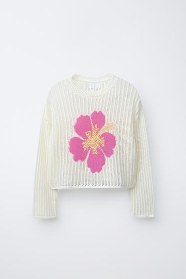 HIBISCUS FLOWER KNIT JUMPER - Ecru by Zara