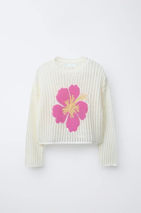 HIBISCUS FLOWER KNIT JUMPER - Ecru by Zara - Image 0