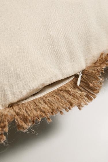 CUSHION COVER WITH JUTE FRINGING - Light beige by Zara - Image 4