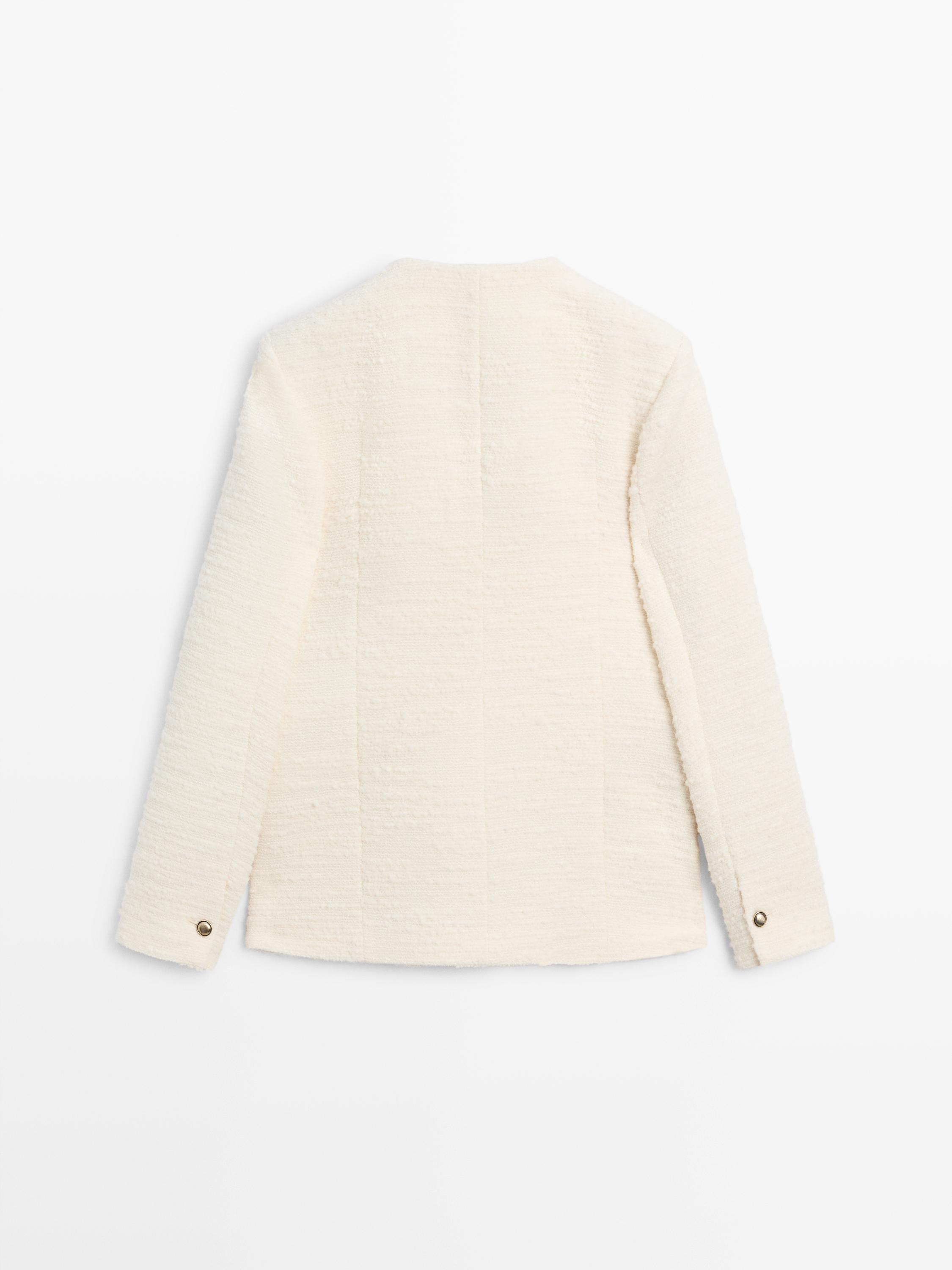 Veste texturée boutons bijou en laine mélangée