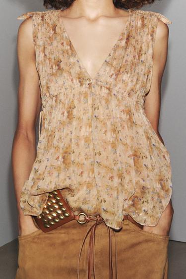 TOP À IMPRIMÉ FLORAL ZW COLLECTION - Beige-marron de Zara - Image 3