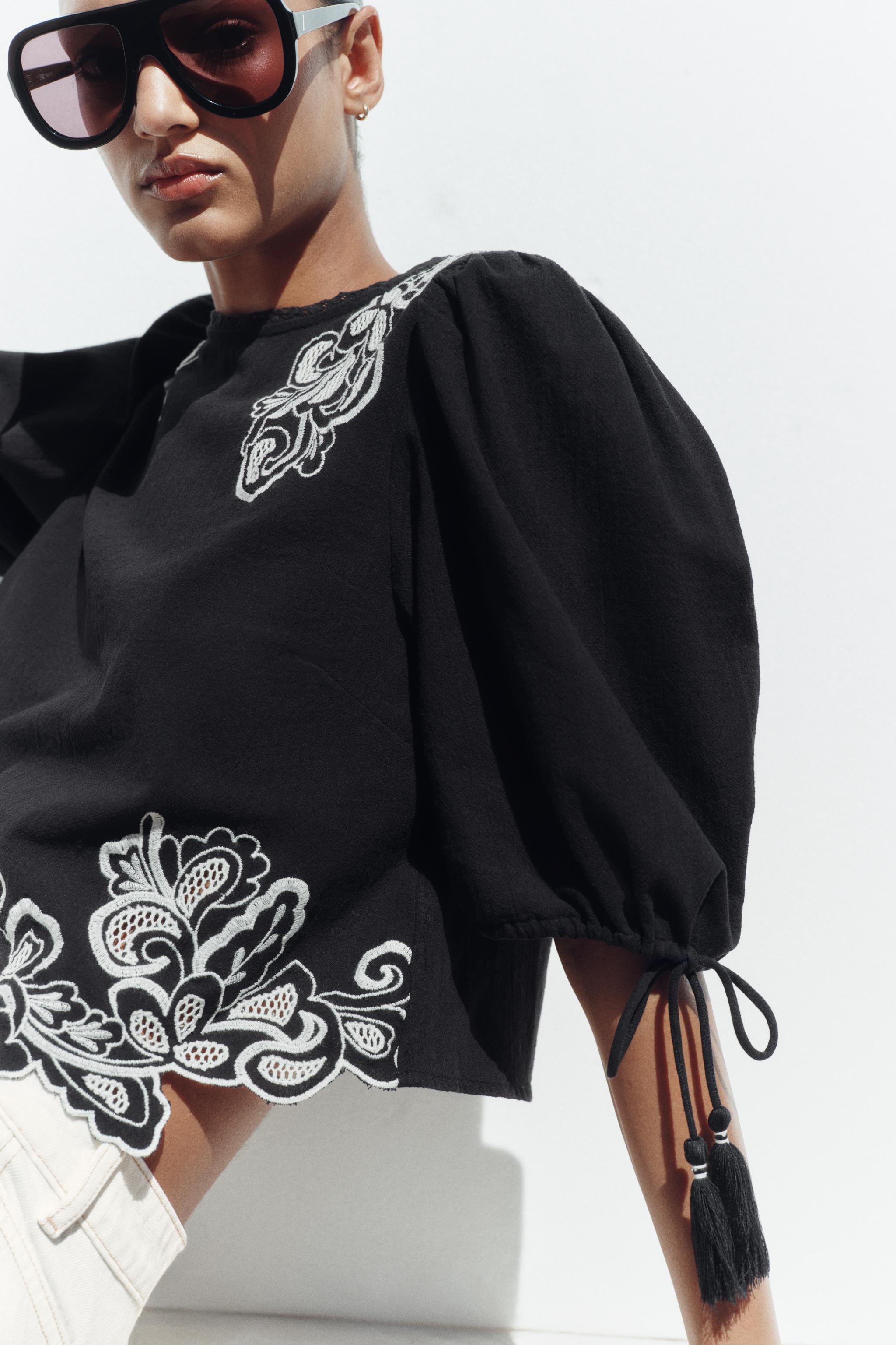 シャツ/ブラウス(長袖/七分) ameri  LADY EMBROIDERY PUFF BLOUSE Daria French Cuff Silk Blouse - Pewter