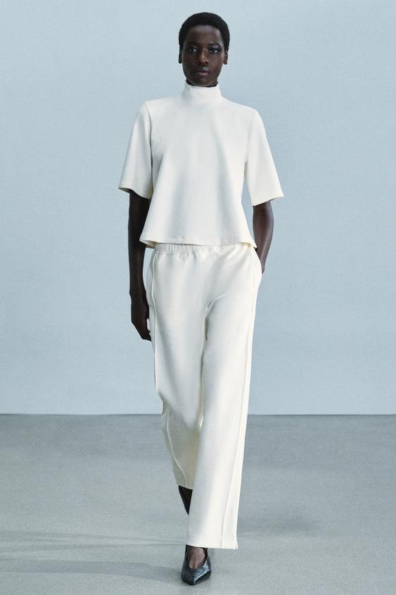 INTERLOCK STRAIGHT-LEG TROUSERS - Ecru by Zara - Image 0